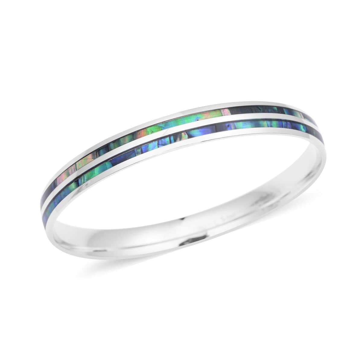 Abalone Shell Enameled Bangle Bracelet in Stainless Steel (8 in) image number 0