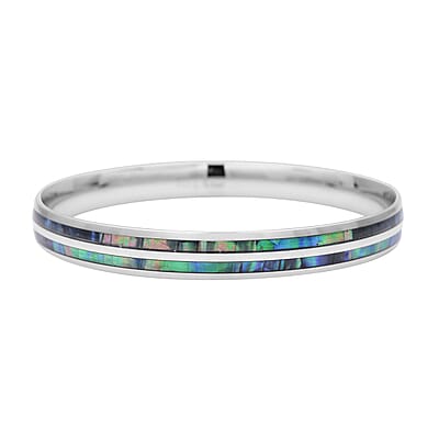 Abalone Shell Enameled Bangle Bracelet in Stainless Steel (8 in)