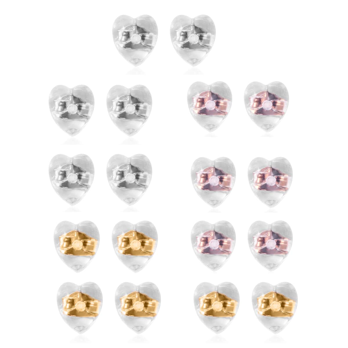 Set of 9 Silicone Heart Ear Nut in 14K Yellow Rose Gold Over Sterling Silver image number 0