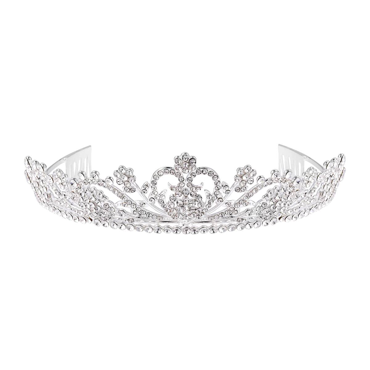 Value Buy Austrian Crystal Floral Heart Tiara in Silvertone image number 0