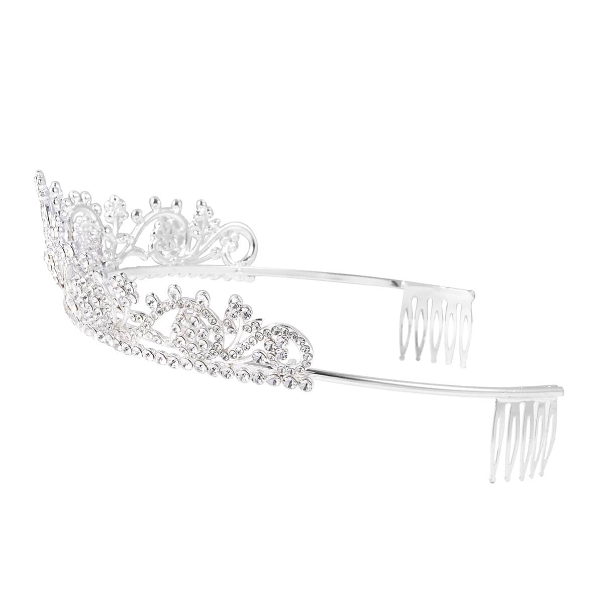 Value Buy Austrian Crystal Floral Heart Tiara in Silvertone image number 1