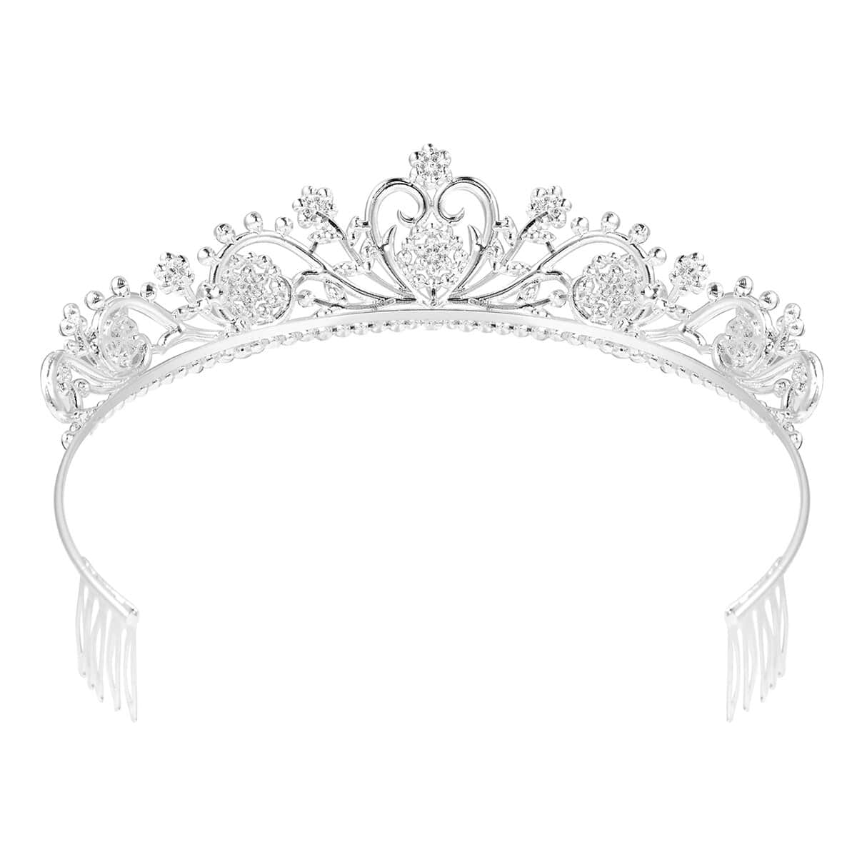 Value Buy Austrian Crystal Floral Heart Tiara in Silvertone image number 2