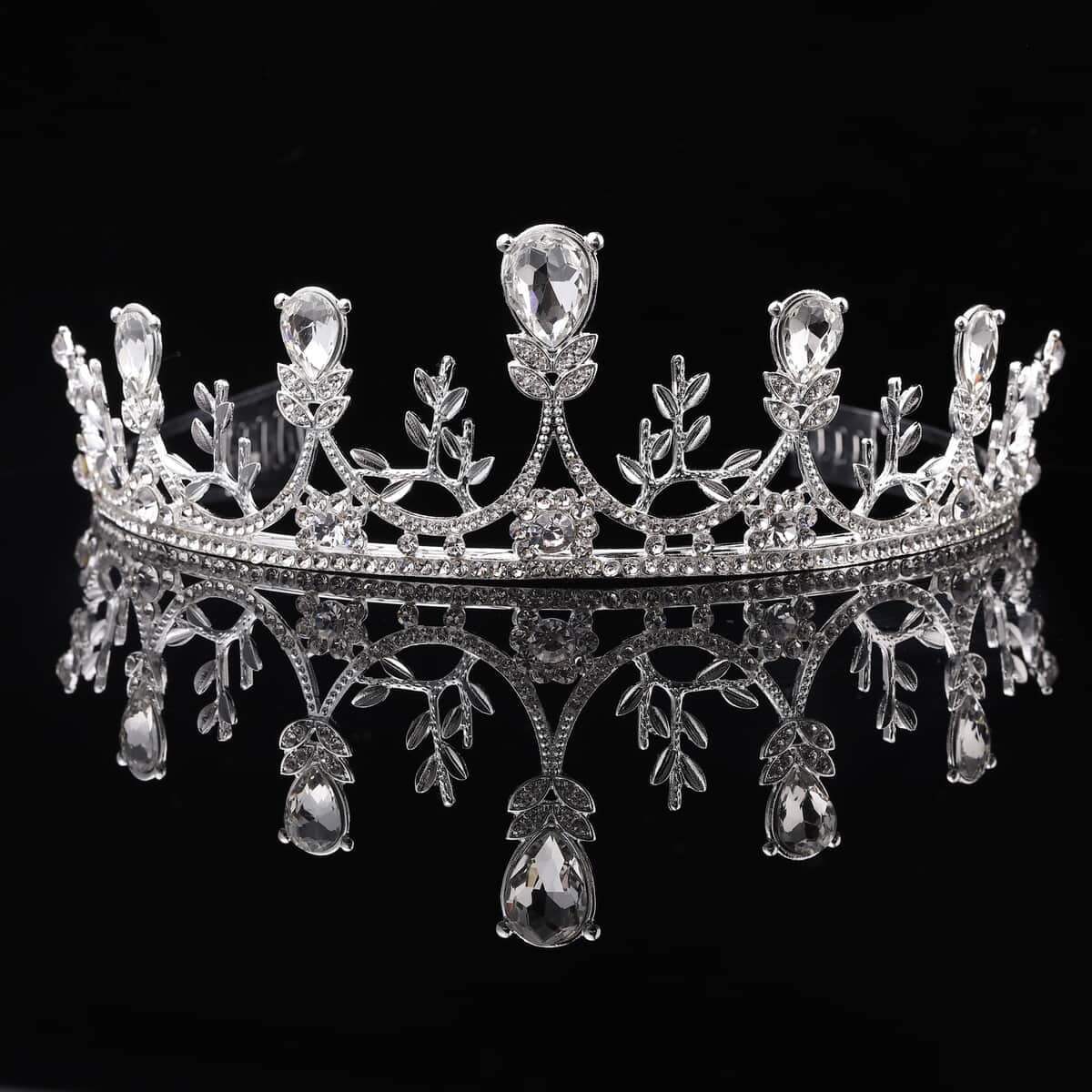Austrian Crystal Leaf Inspired Tiara in Silvertone image number 1