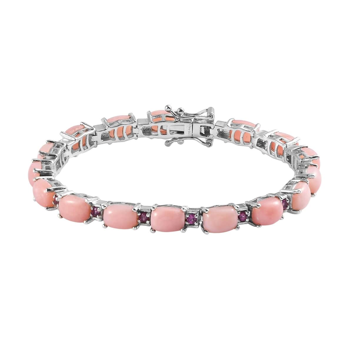 Peruvian Pink Opal and Orissa Rhodolite Garnet Bracelet in Platinum Over Sterling Silver (6.50 In) 11.25 Grams 12.75 ctw image number 0