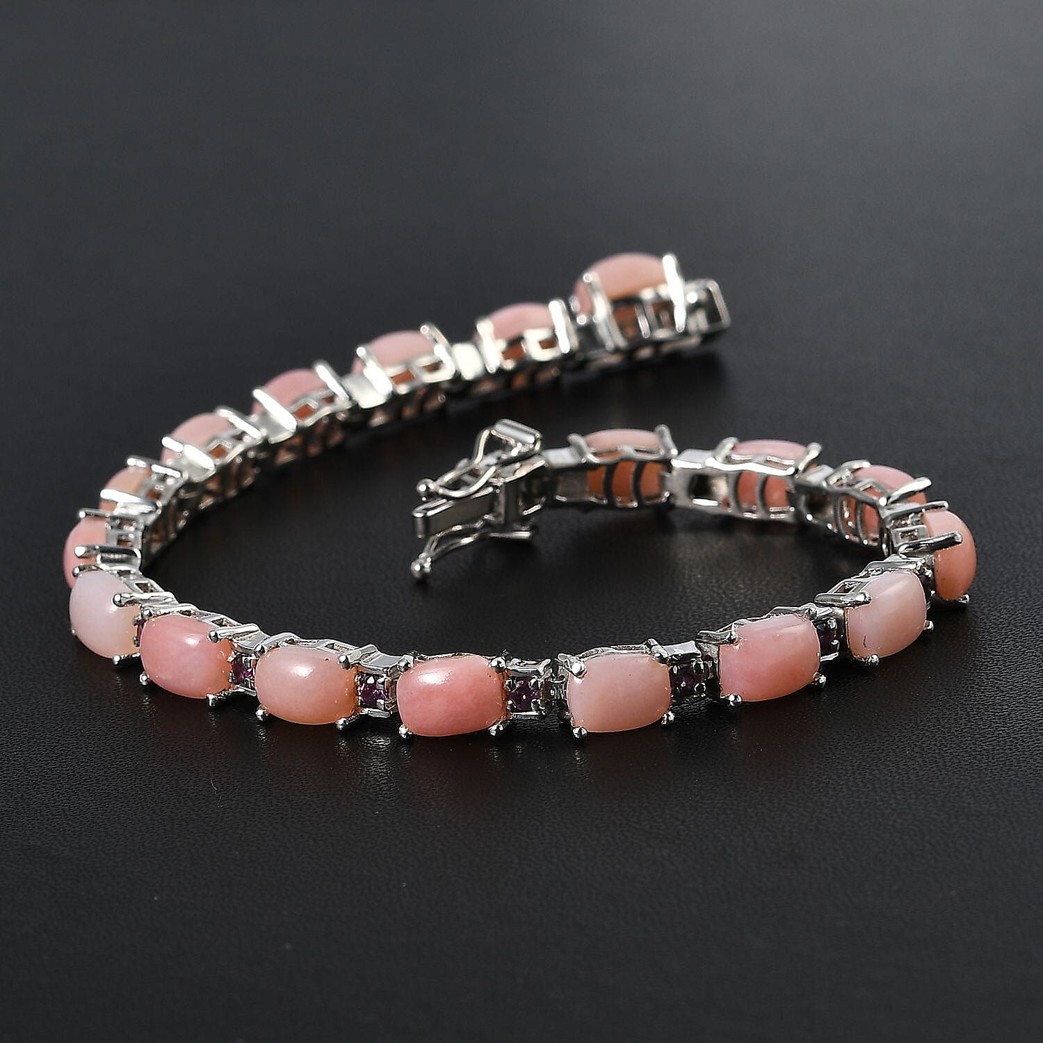Peruvian Pink Opal and Orissa Rhodolite Garnet Bracelet in Platinum Over Sterling Silver (6.50 In) 11.25 Grams 12.75 ctw