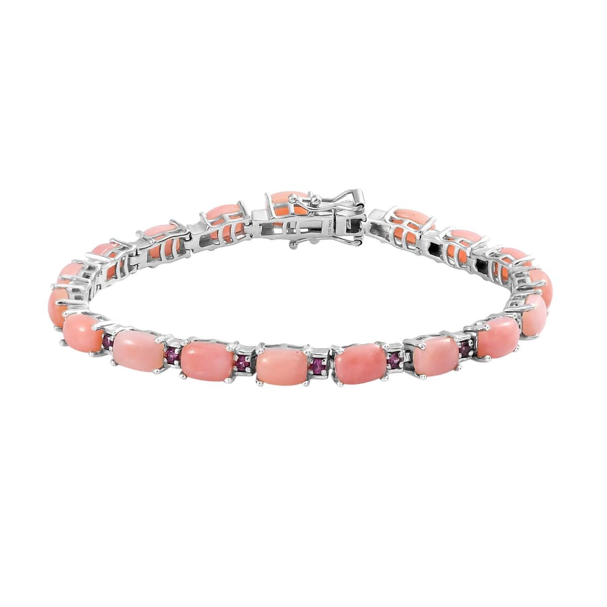 Peruvian Pink Opal and Orissa Rhodolite Garnet Bracelet in Platinum Over Sterling Silver (7.25 In) 14.50 ctw image number 0