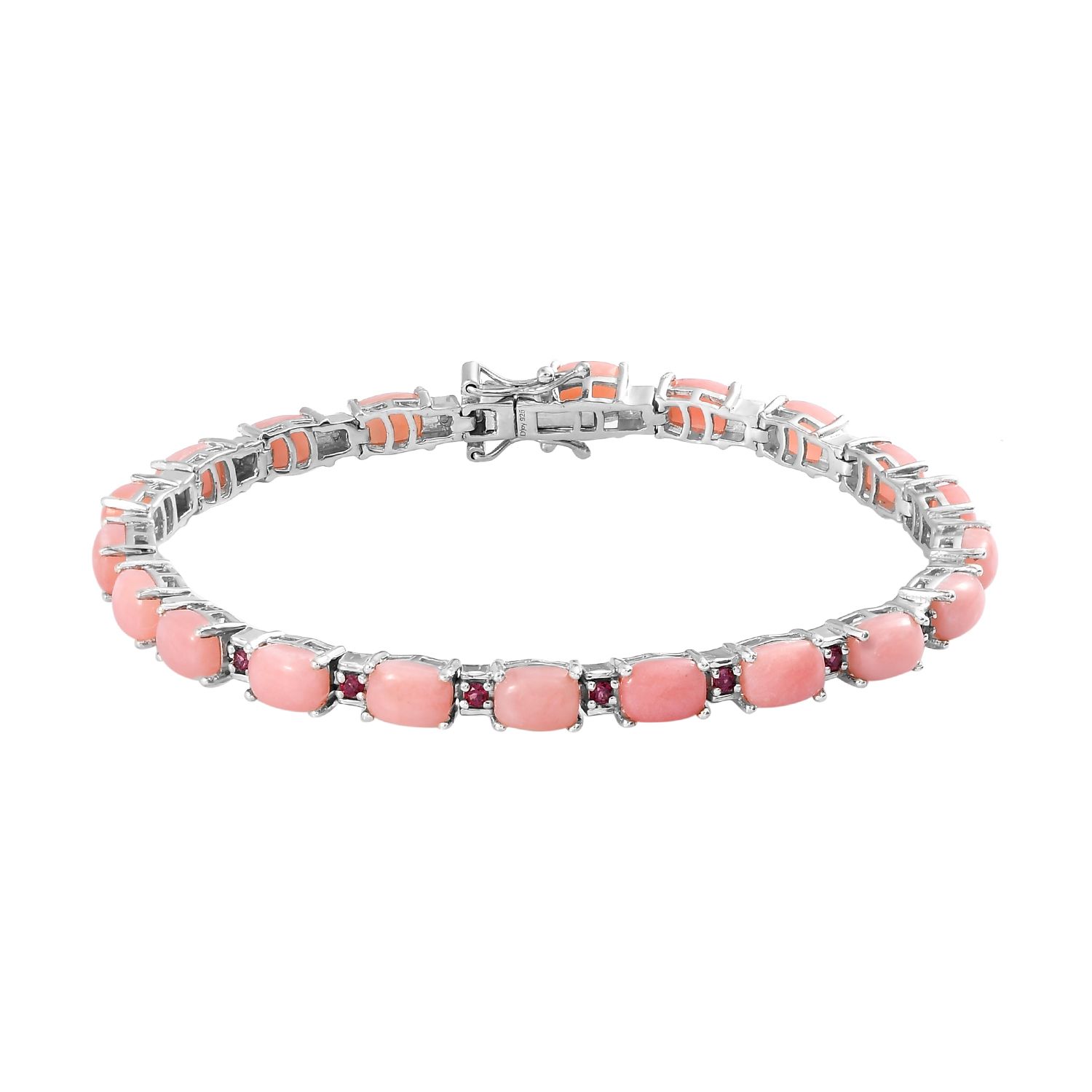 Peruvian Pink Opal and Orissa Rhodolite Garnet Bracelet in Platinum Over Sterling Silver (8.00 In) 15.70 ctw