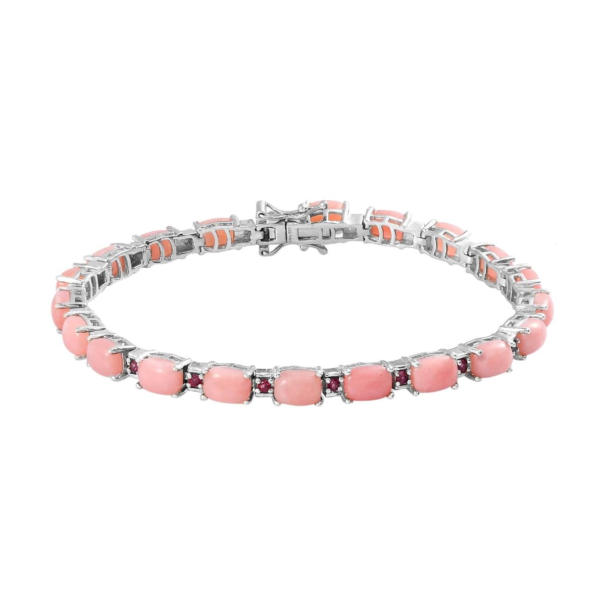 Peruvian Pink Opal and Orissa Rhodolite Garnet Bracelet in Platinum Over Sterling Silver (8.00 In) 15.70 ctw image number 0
