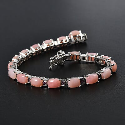 Peruvian Pink Opal and Orissa Rhodolite Garnet Bracelet in Platinum Over Sterling Silver (8.00 In) 15.70 ctw