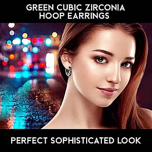 Simulated Peridot Color Diamond Inside Out Hoop Earrings in Stainless Steel