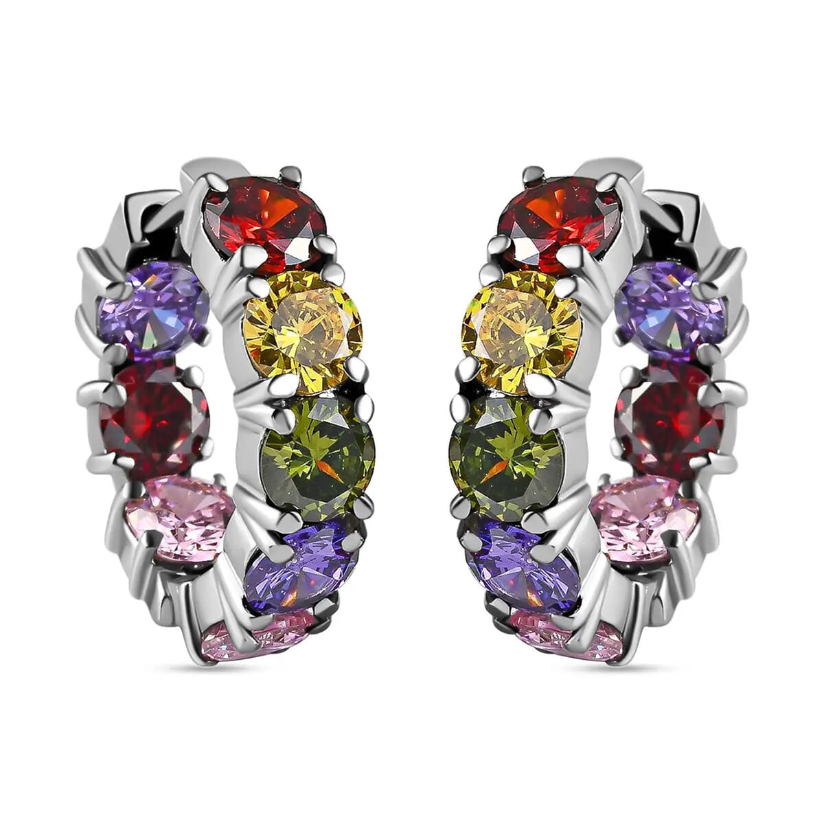 Simulated Multi Color Diamond Earrings in Stainless Steel, Inside Out Hoops, Simulated Diamond Jewelry For Women image number 0