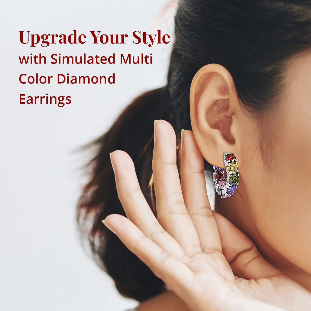 Simulated Multi Color Diamond Earrings in Stainless Steel, Inside Out Hoops, Simulated Diamond Jewelry For Women image number 2