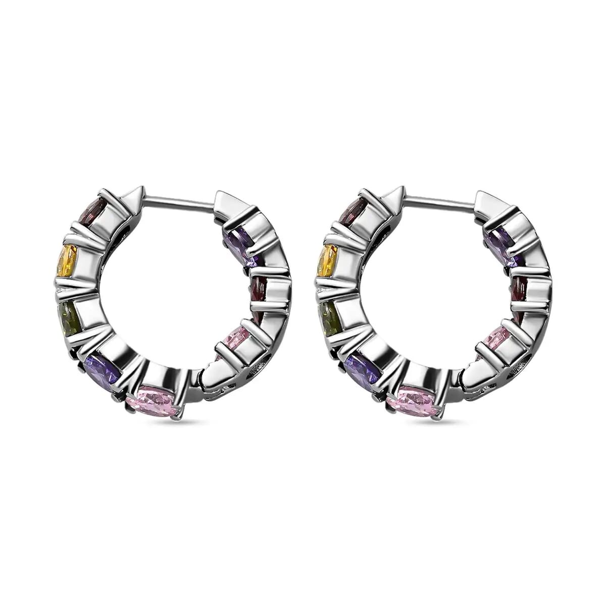 Simulated Multi Color Diamond Earrings in Stainless Steel, Inside Out Hoops, Simulated Diamond Jewelry For Women image number 5
