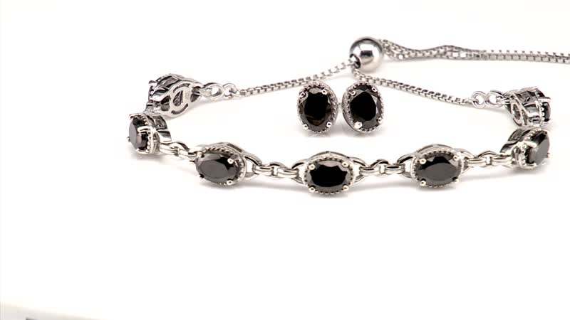 Elite Shungite Earrings Bracelet in Platinum Over Sterling Silver, Adjustable Bolo Bracelet, Shungite Studs, Silver Jewelry Set 4.50 ctw
