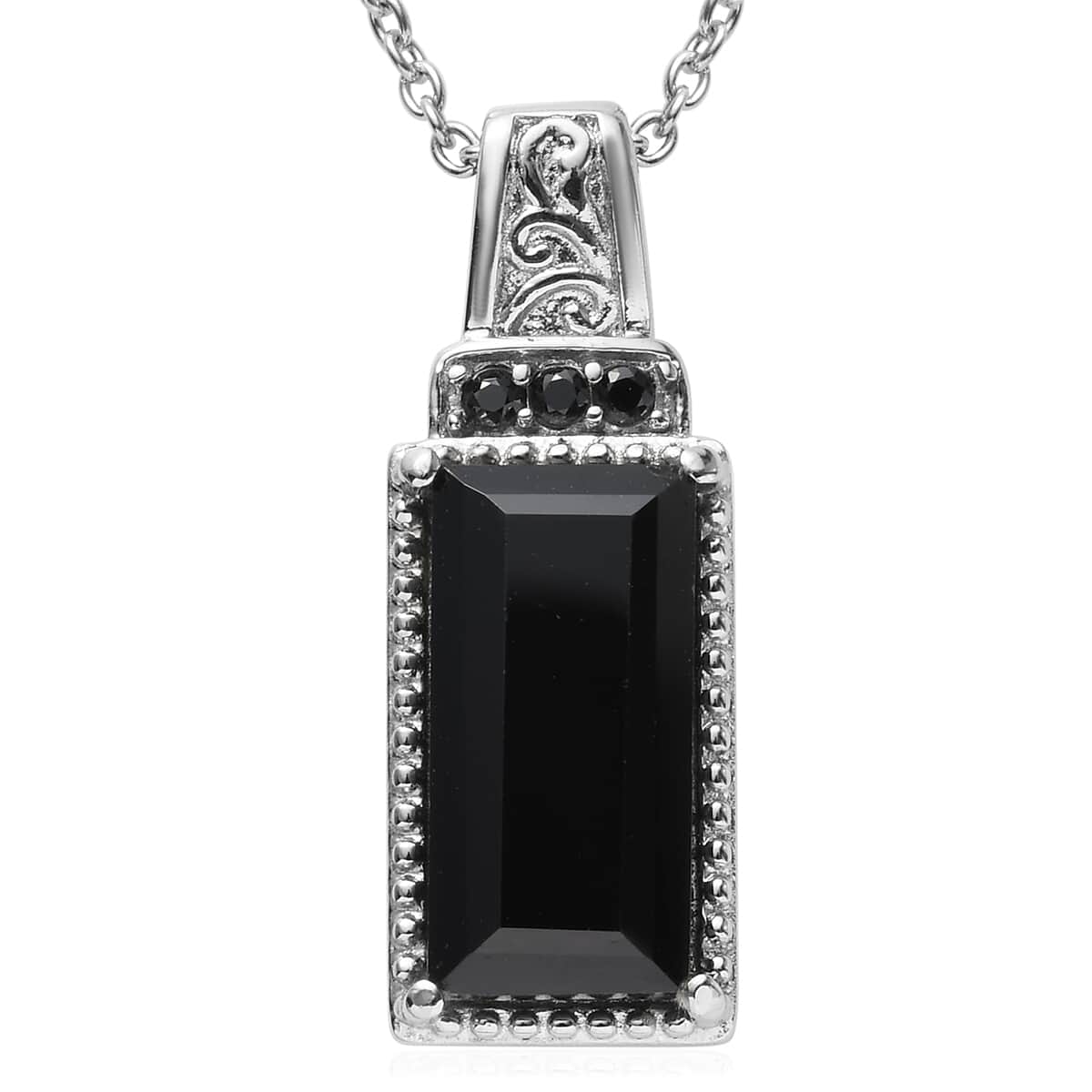 8.10 ctw Natural Thai Black Spinel Pendant Necklace 20 Inches in Stainless Steel image number 0