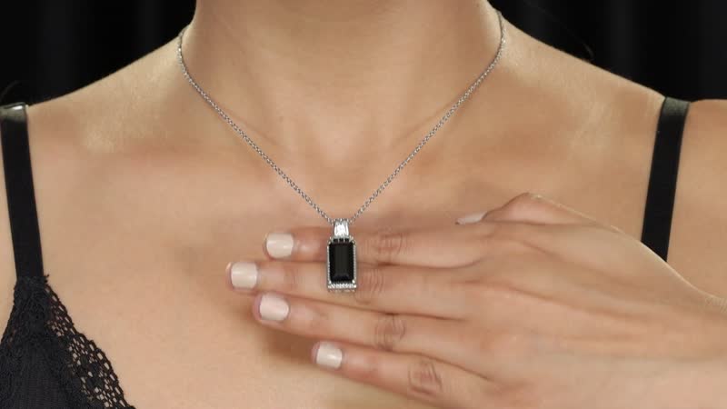 8.10 ctw Natural Thai Black Spinel Pendant Necklace 20 Inches in Stainless Steel