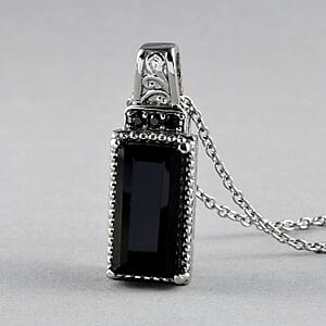 Thai Black Spinel 8.35 ctw Pendant Necklace in Stainless Steel 20 Inches