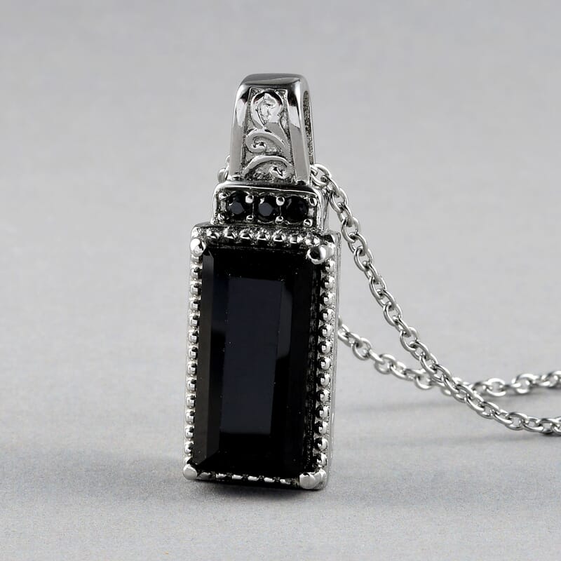 Thai Black Spinel 8.35 ctw Pendant Necklace in Stainless Steel 20 Inches