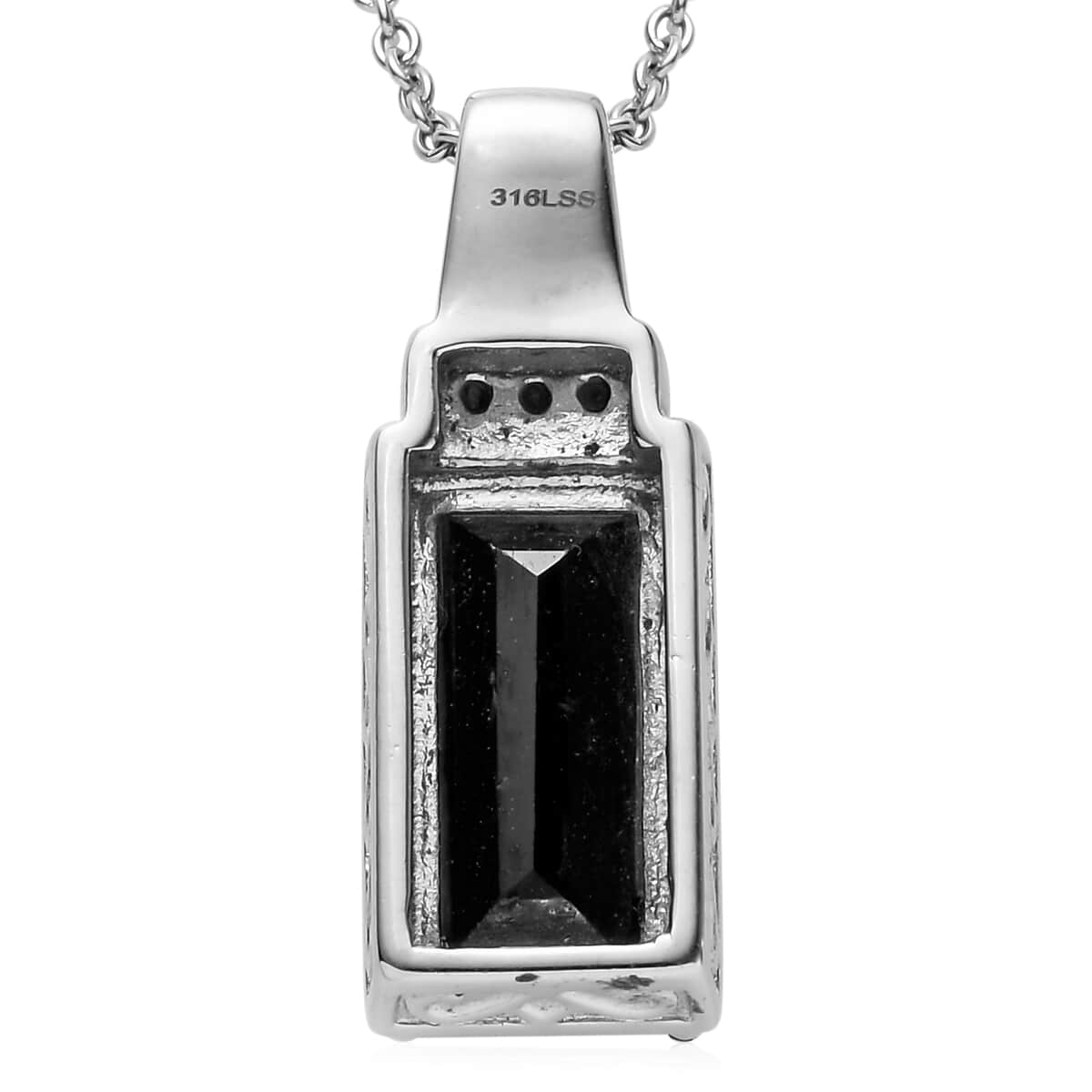 Thai Black Spinel Pendant Necklace 20 Inches in Stainless Steel 8.35 ctw image number 6