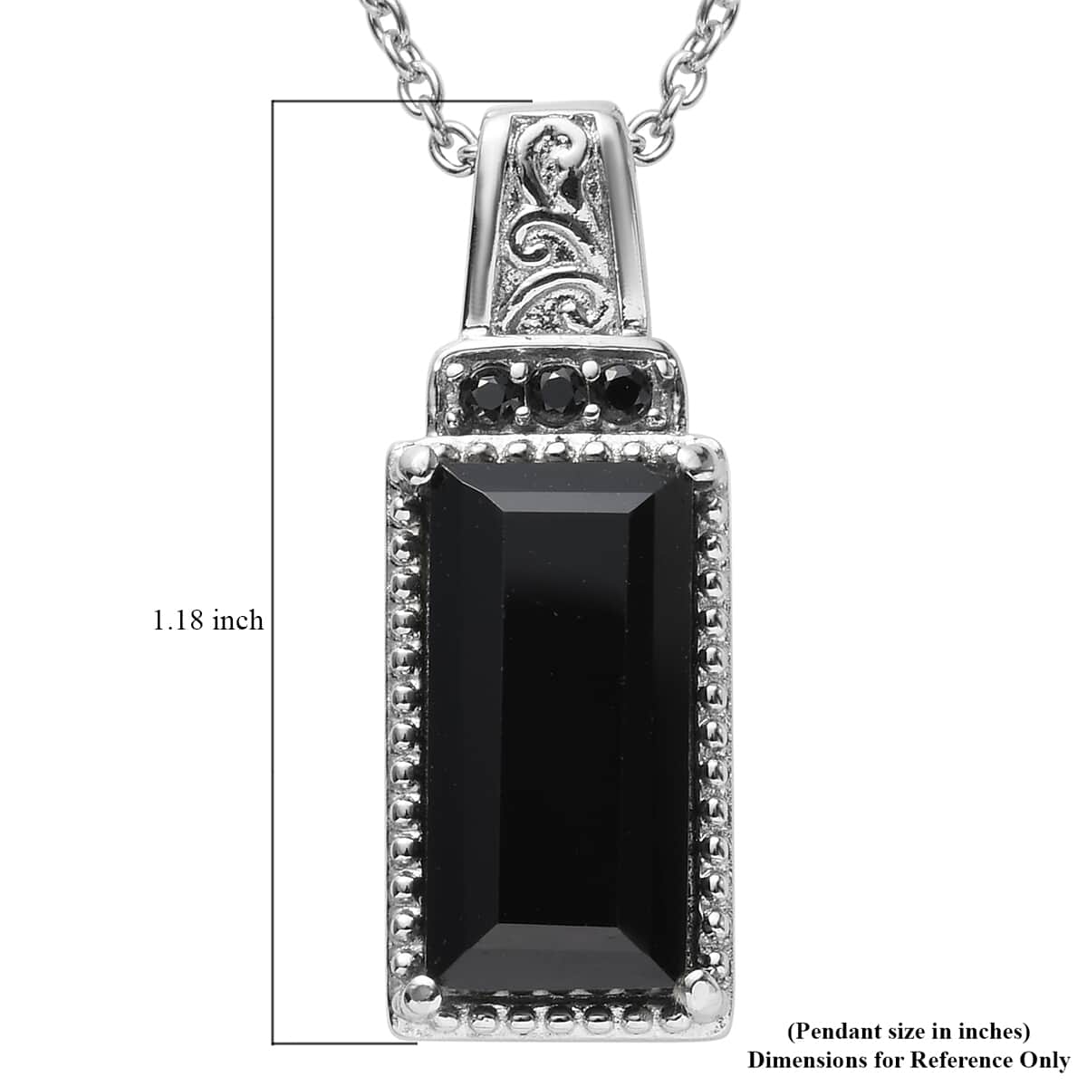 Thai Black Spinel Pendant Necklace 20 Inches in Stainless Steel 8.35 ctw image number 7