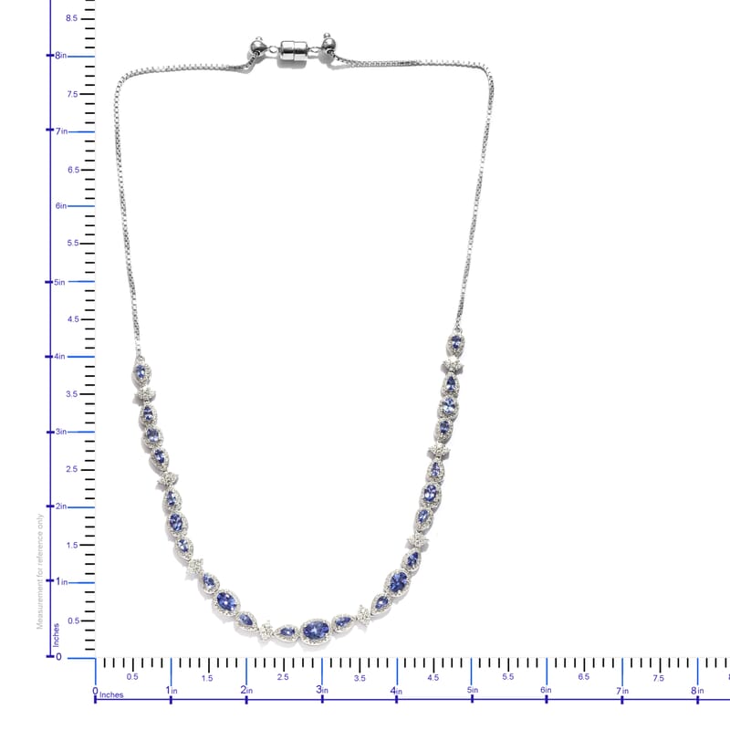 Tanzanite and Zircon 10.10 ctw Necklace in Platinum Over Sterling Silver 22 Inches