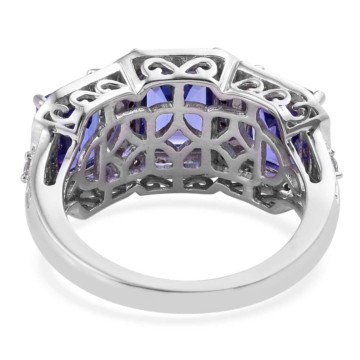 ILIANA 18K White Gold AAA Tanzanite and G-H SI2 Diamond Trilogy Ring (Size 7.0) 8.45 Grams 5.65 ctw image number 3