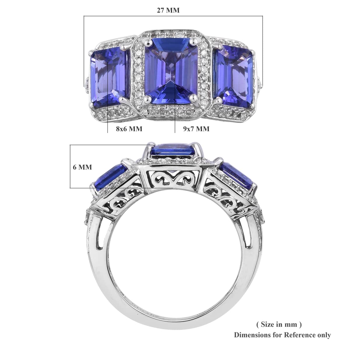ILIANA 18K White Gold AAA Tanzanite and G-H SI2 Diamond Trilogy Ring (Size 7.0) 8.45 Grams 5.65 ctw image number 4