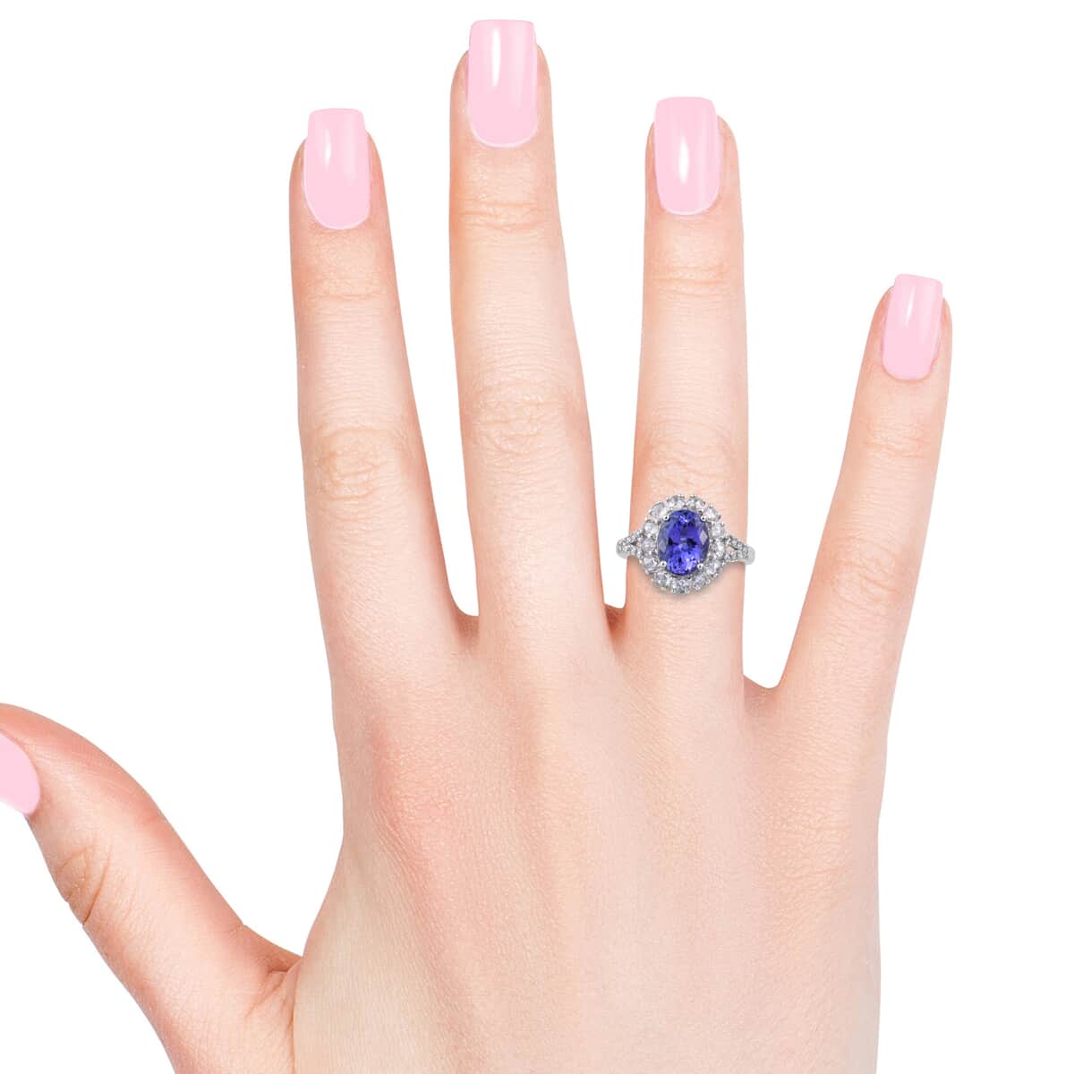 14K White Gold AAA Tanzanite and G-H I2 Diamond Halo Ring (Size 7.0) 5.15 Grams 3.10 ctw image number 1