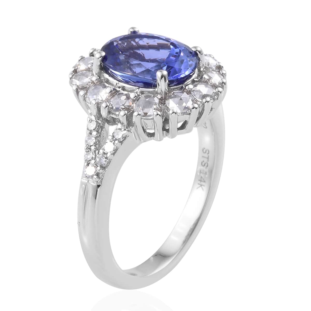14K White Gold AAA Tanzanite and G-H I2 Diamond Halo Ring (Size 7.0) 5.15 Grams 3.10 ctw image number 2