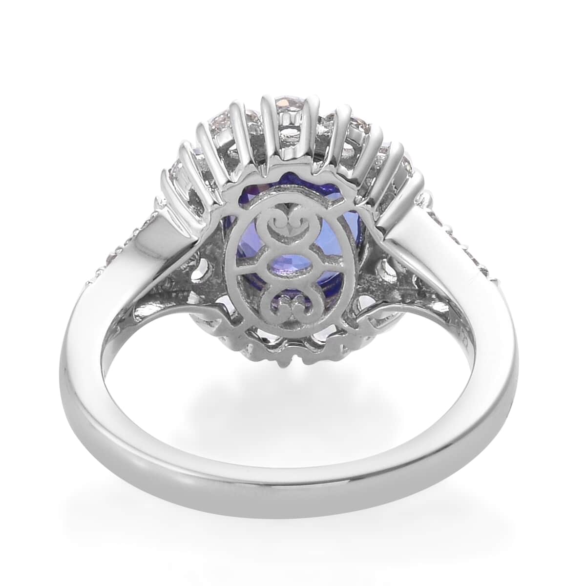 14K White Gold AAA Tanzanite and G-H I2 Diamond Halo Ring (Size 7.0) 5.15 Grams 3.10 ctw image number 3