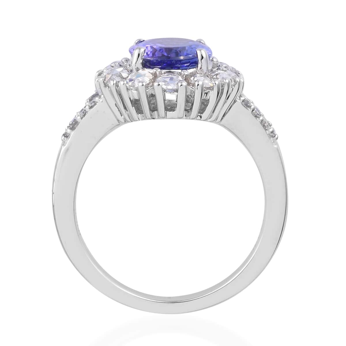 14K White Gold AAA Tanzanite and G-H I2 Diamond Halo Ring (Size 7.0) 5.15 Grams 3.10 ctw image number 4