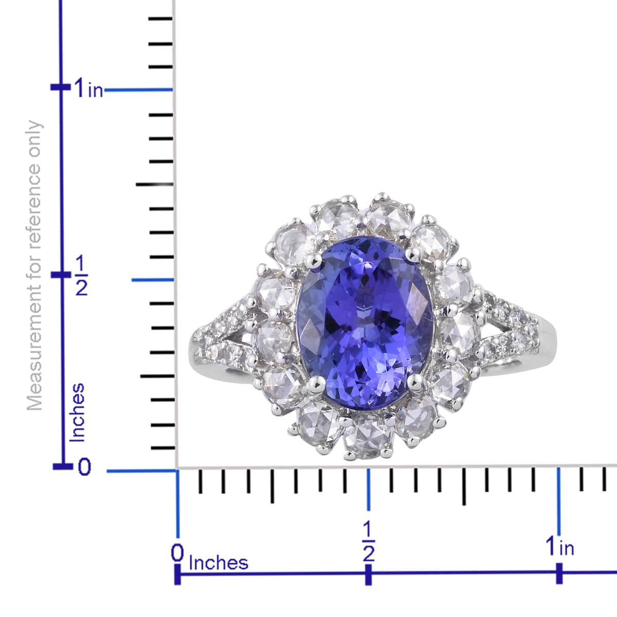 14K White Gold AAA Tanzanite and G-H I2 Diamond Halo Ring (Size 7.0) 5.15 Grams 3.10 ctw image number 5