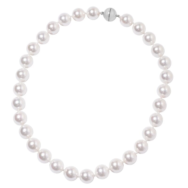 Lustrous White Color Shell Pearl Bead Necklace in Silvertone|Beaded Necklace With Magnetic Clasp| Jewelry Gifts For Women  (20 Inches)