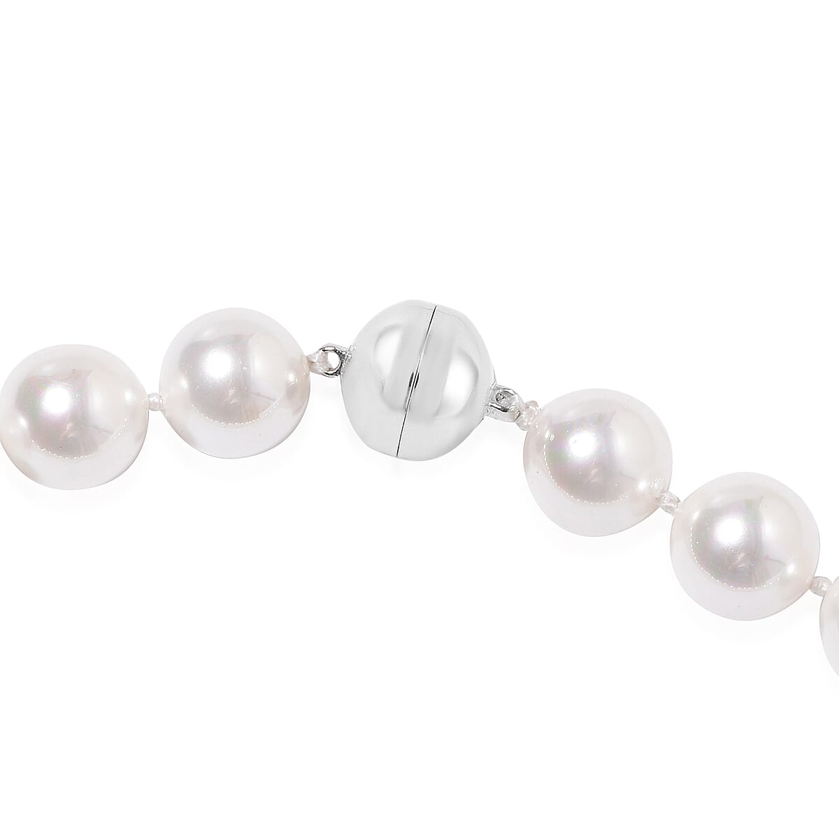 Lustrous White Color Shell Pearl Bead Necklace in Silvertone|Beaded Necklace With Magnetic Clasp| Jewelry Gifts For Women  (20 Inches) image number 3