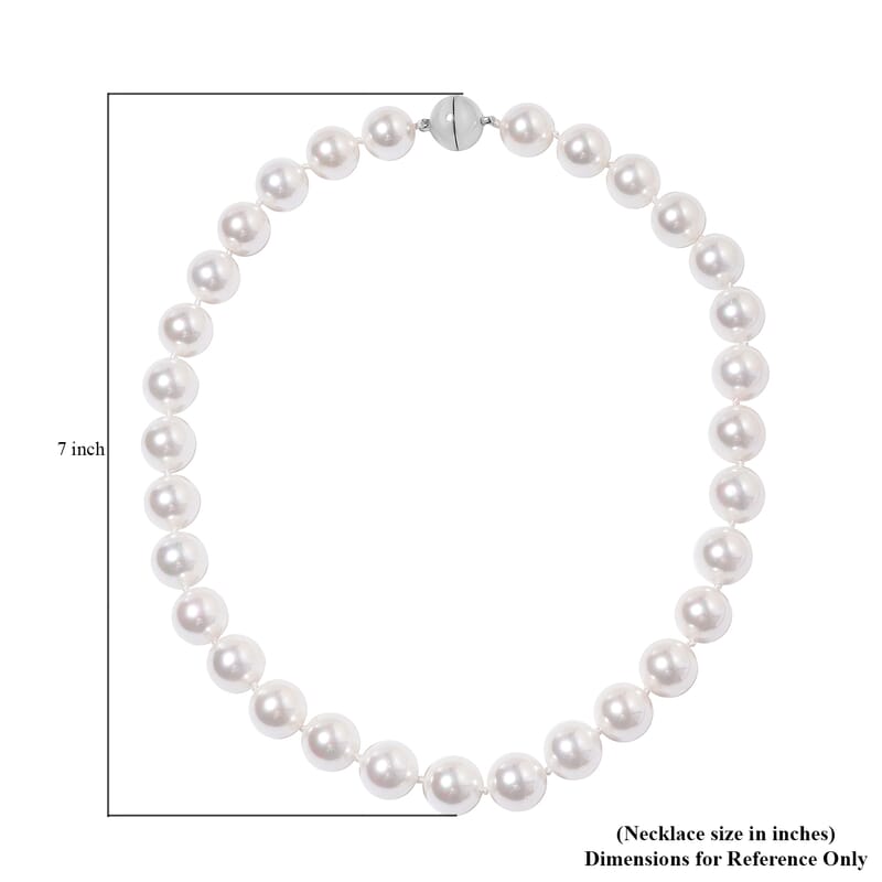 Lustrous White Color Shell Pearl Bead Necklace in Silvertone|Beaded Necklace With Magnetic Clasp| Jewelry Gifts For Women  (20 Inches)