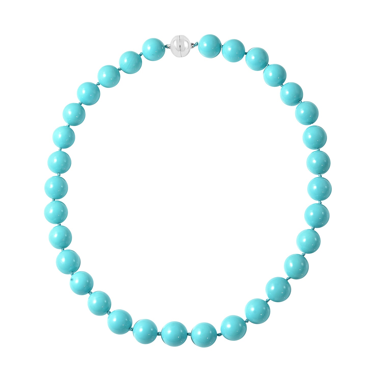 Lustrous White Shell Pearl Beaded Necklace 20 Inches with Magnetic Clasp in Silvertone