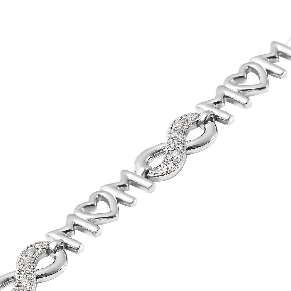 Simulated Diamond MOM &amp; Infinity Link Bracelet in Silvertone (6.50 In) 0.30 ctw image number 2