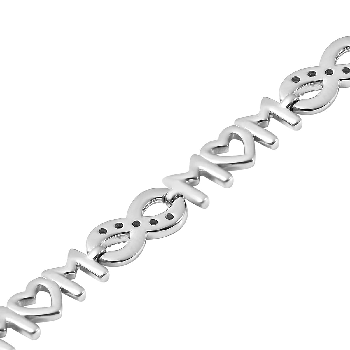 Simulated Diamond MOM &amp; Infinity Link Bracelet in Silvertone (6.50 In) 0.30 ctw image number 3
