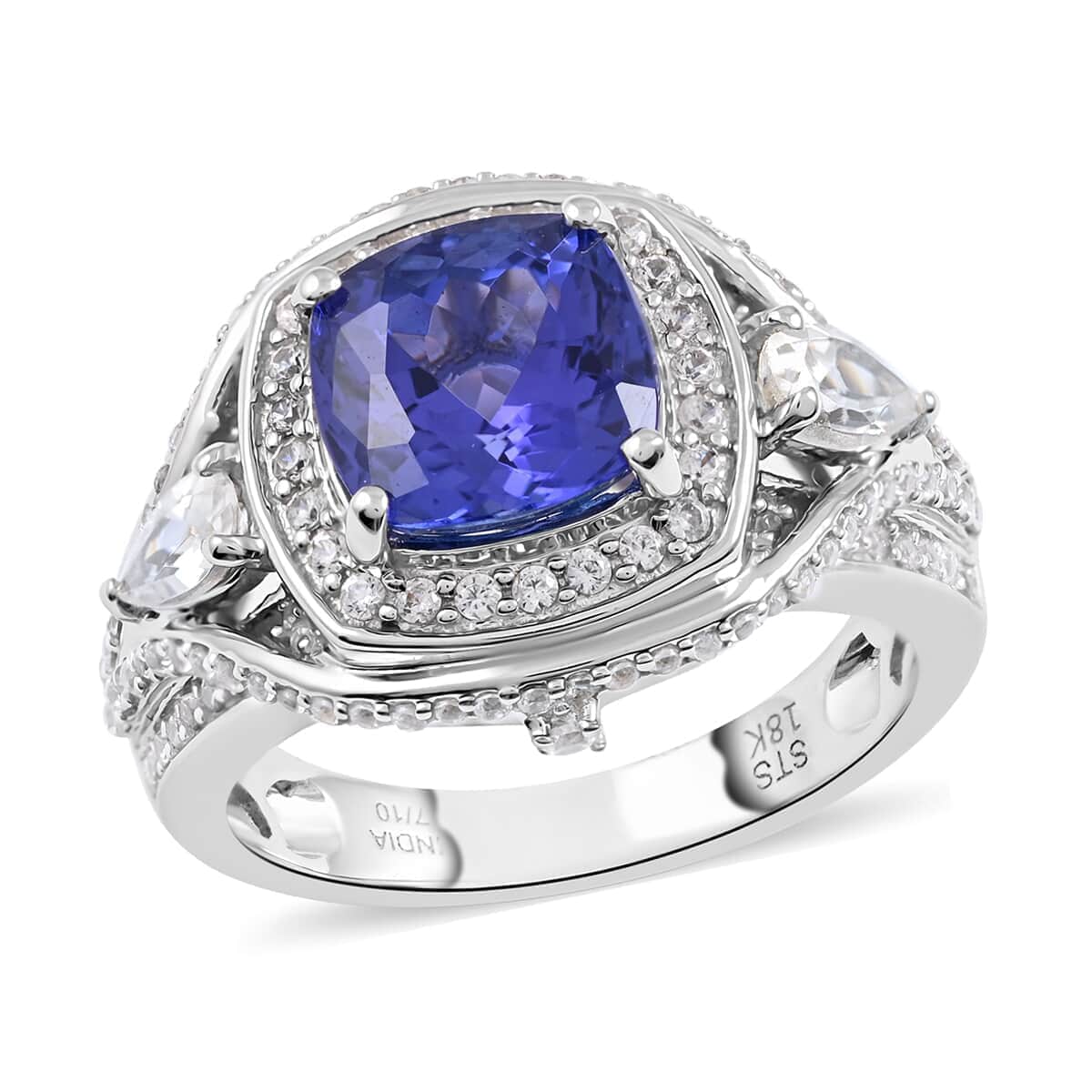 Iliana 18K White Gold AAA Tanzanite and Zircon Ring (Size 7.0) 9.65 Grams 4.10 ctw image number 0