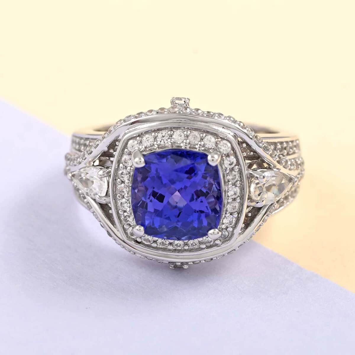 Iliana 18K White Gold AAA Tanzanite and Zircon Ring (Size 7.0) 9.65 Grams 4.10 ctw image number 1