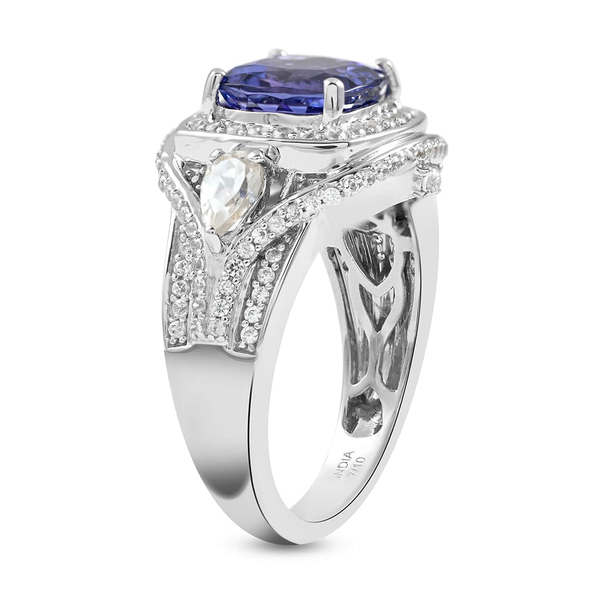 Iliana 18K White Gold AAA Tanzanite and Zircon Ring (Size 7.0) 9.65 Grams 4.10 ctw image number 3