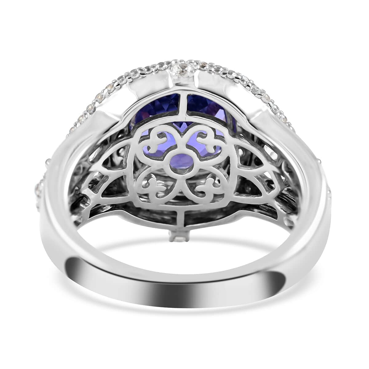 Iliana 18K White Gold AAA Tanzanite and Zircon Ring (Size 7.0) 9.65 Grams 4.10 ctw image number 4