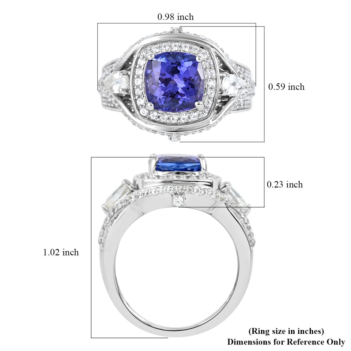 Iliana 18K White Gold AAA Tanzanite and Zircon Ring (Size 7.0) 9.65 Grams 4.10 ctw image number 5
