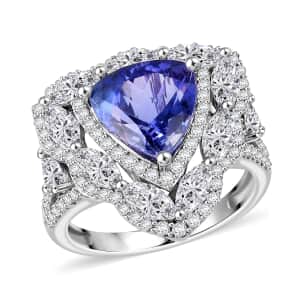 14K White Gold AAA Tanzanite and White Zircon Ring (Size 6.0) 5.50 Grams 6.75 ctw