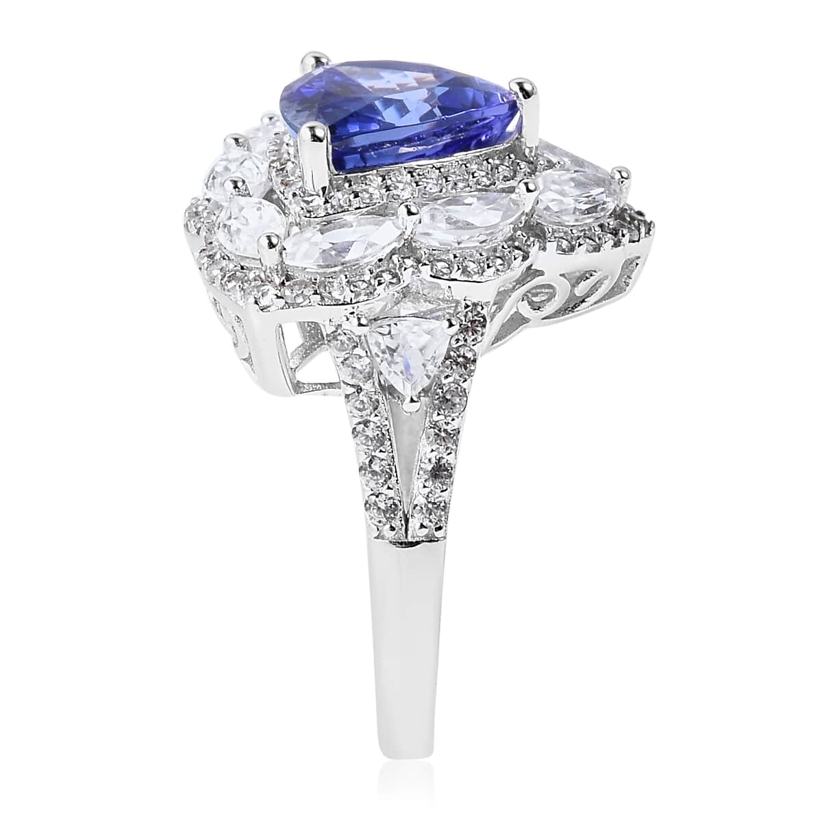 14K White Gold AAA Tanzanite and White Zircon Ring (Size 6.0) 5.50 Grams 6.75 ctw image number 2