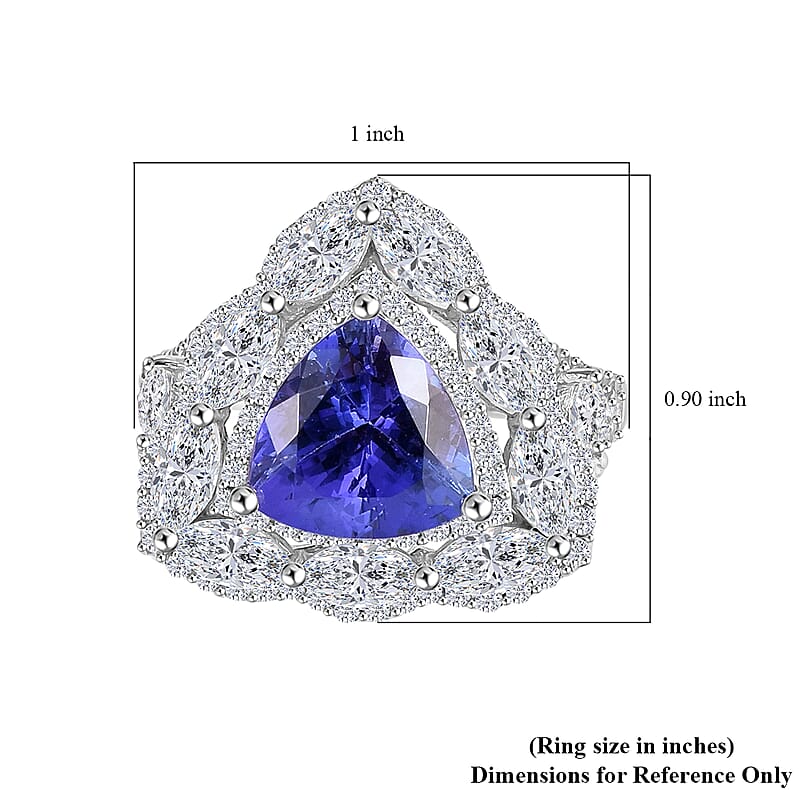 14K White Gold AAA Tanzanite and White Zircon Ring (Size 6.0) 5.50 Grams 6.75 ctw