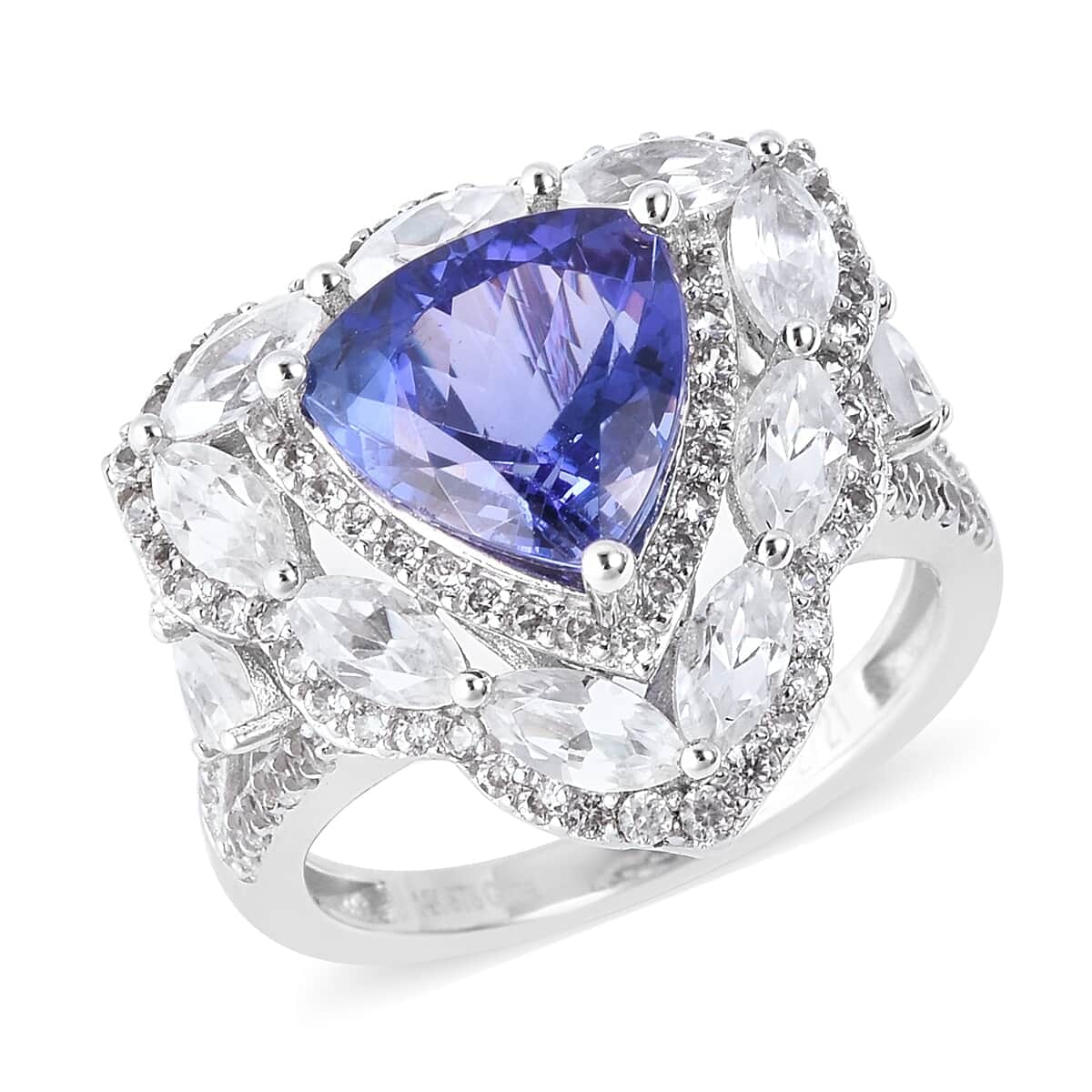 14K White Gold AAA Tanzanite and White Zircon Ring (Size 7.0) 5.50 Grams 6.75 ctw image number 0