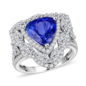 14K White Gold AAA Tanzanite and White Zircon Ring (Size 7.0) 5.50 Grams 6.75 ctw