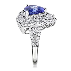 14K White Gold AAA Tanzanite and White Zircon Ring (Size 7.0) 5.50 Grams 6.75 ctw