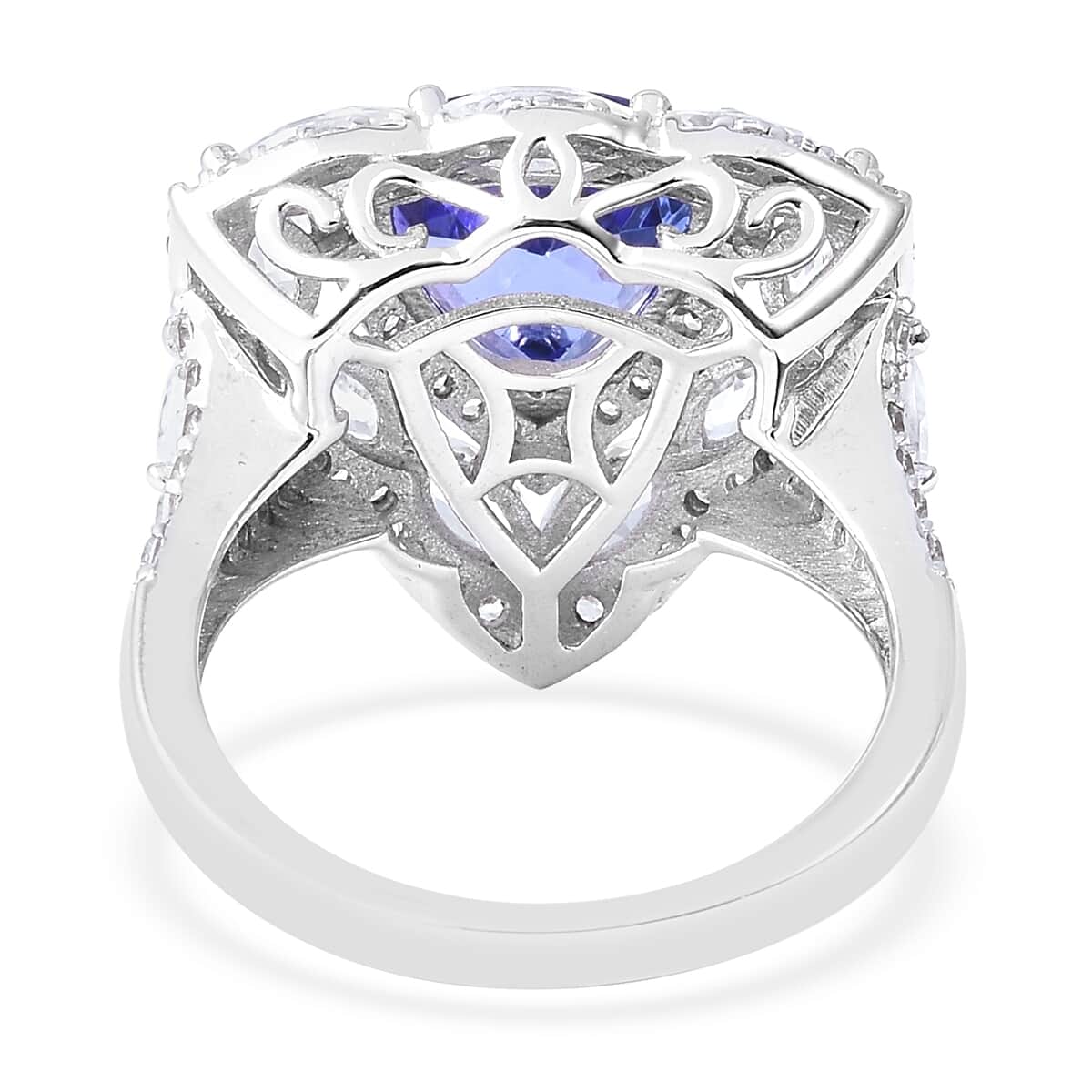 14K White Gold AAA Tanzanite and White Zircon Ring (Size 7.0) 5.50 Grams 6.75 ctw image number 3